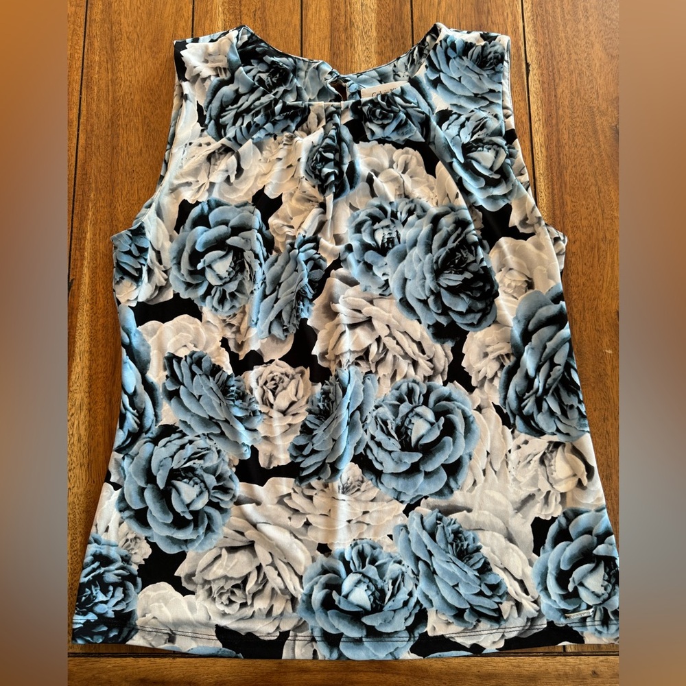 Calvin Klein with blue black white Roses shirt